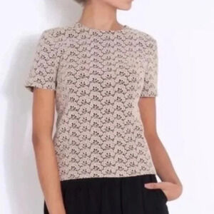 Diane von Furstenberg Cindy tan lace shirt size 12 short sleeve